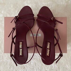 Miu Miu Vernice Strappy Leather Slingback Sandals in Red, Size 41 EU